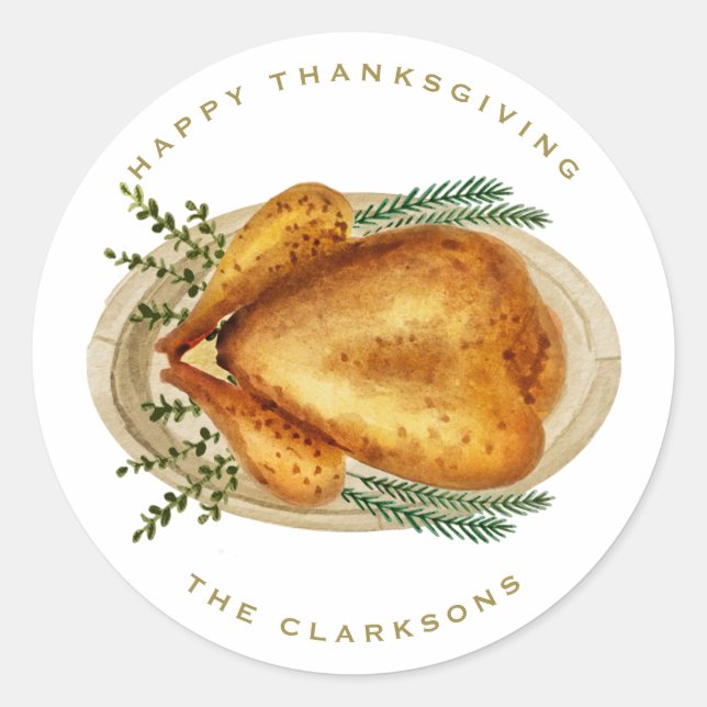 Adesivo Aquarela Torrada Turquia Janta Ação de Graças (Frente)