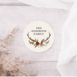 Adesivo aquarela veado floral terracota moderno elegante<br><div class="desc">Adesivo de festa moderno elegante tradicional rustico veado floral script moderno lindo. Parte de uma coleção elegante natural,  terracota,  preta e verde sage.</div>