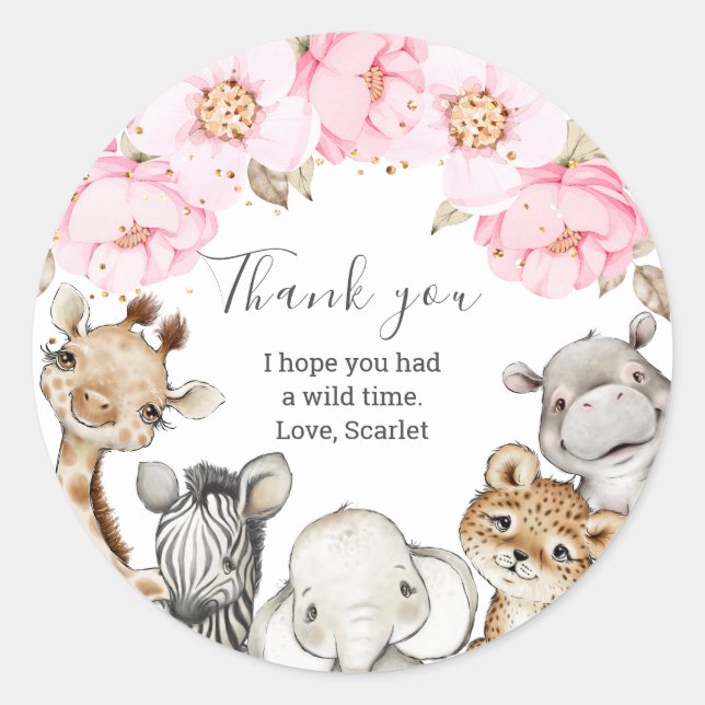 Adesivo Aquarelas Floral Safari Animais Peony Aniversário  (Frente)