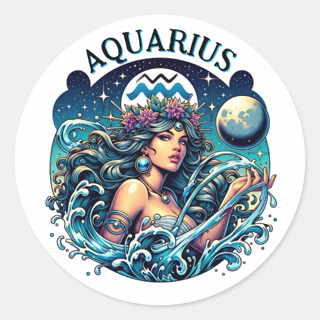 Adesivo Aquarius Water Bearer Beautiful Woman Astrology  (Frente)