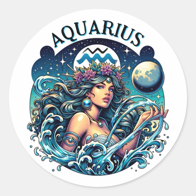 Adesivo Aquarius Water Bearer Beautiful Woman Astrology  (Frente)