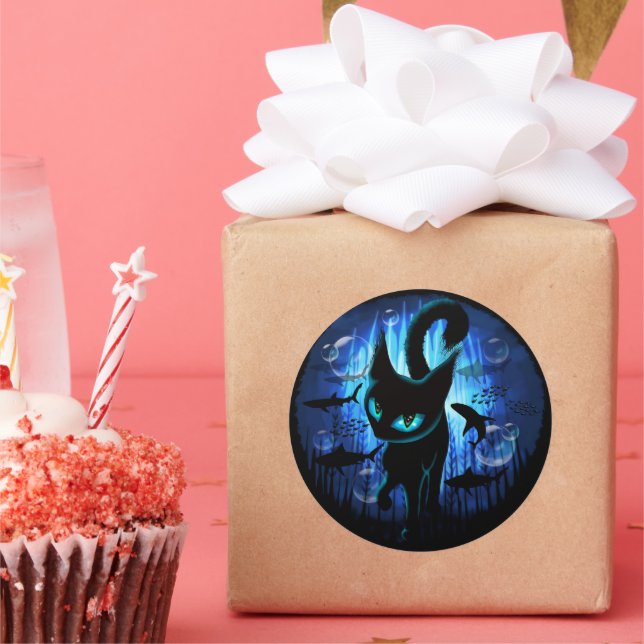 Adesivo Aquático - Gato Surreal na Fantasia do Oceano Prof (Festa)