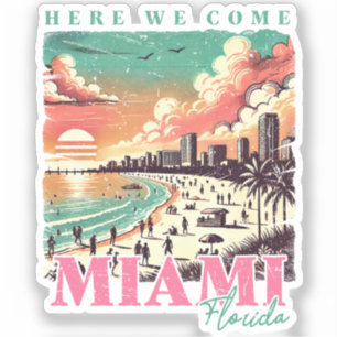 Adesivo Aqui Chegamos Miami Flórida - Praias Vintage Miami