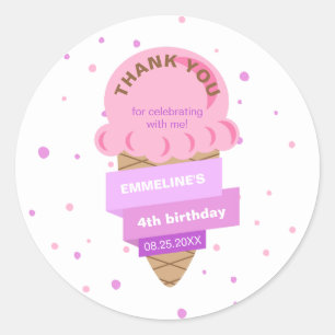 Adesivo Aqui Está a Colher Sorvete Doce Rosa Aniversário