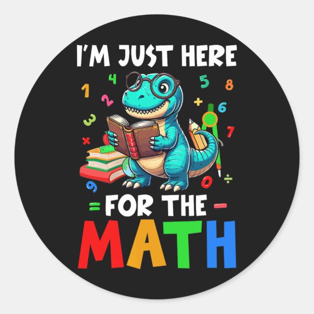 Adesivo Aqui Para a Matemática Cute T-rex Contando Número  (Frente)