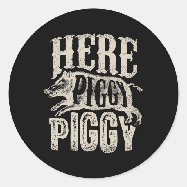 Adesivo Aqui Piggy Boar Caçando Vintage Pig Hun (Frente)