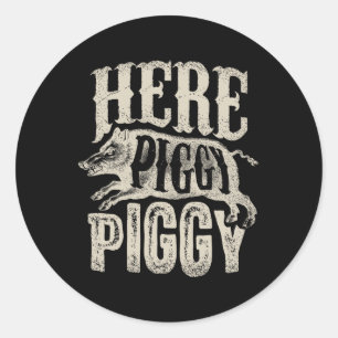 Adesivo Aqui Piggy T Shirt Boar Caçando Porco Vintage