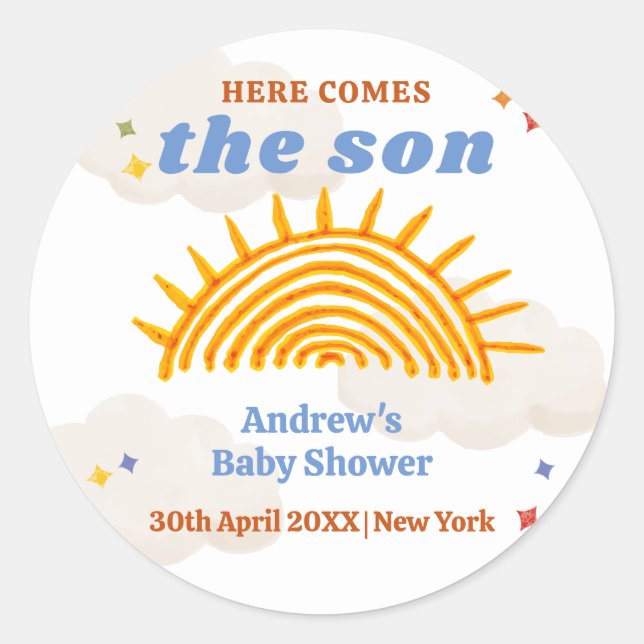 Adesivo Aqui Vem O Chá de fraldas Do Sol Filho (Frente)