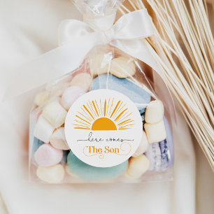 Adesivo Aqui vem o filho chá de bebê obrigado