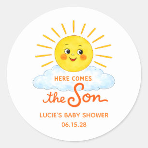 Adesivo Aqui Vem o Filho Chá de Bebê Sol Desenhado à Mão