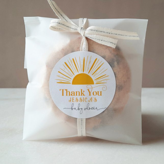 Adesivo Aqui vem o obrigado do chá de fraldas do sol (Criador carregado)