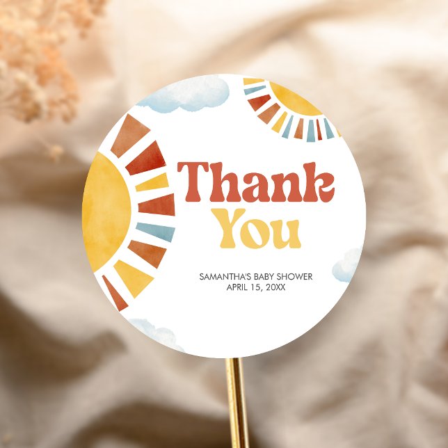 Adesivo Aqui Vem o Sol Chá de Bebê (Here Comes the Sun Retro Baby Shower Sticker)