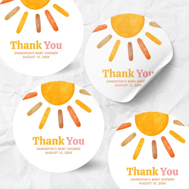 Adesivo Aqui vem o Sol  Chá de Bebê (Here comes the Sun Sunshine Baby Shower Round Sticker)