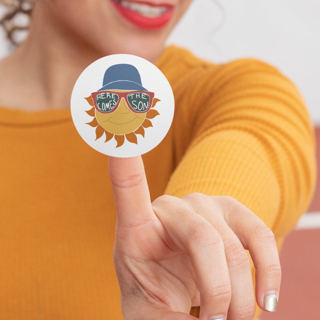 Adesivo Aqui Vem o Sol Chá de Bebê Menino (Criador carregado)