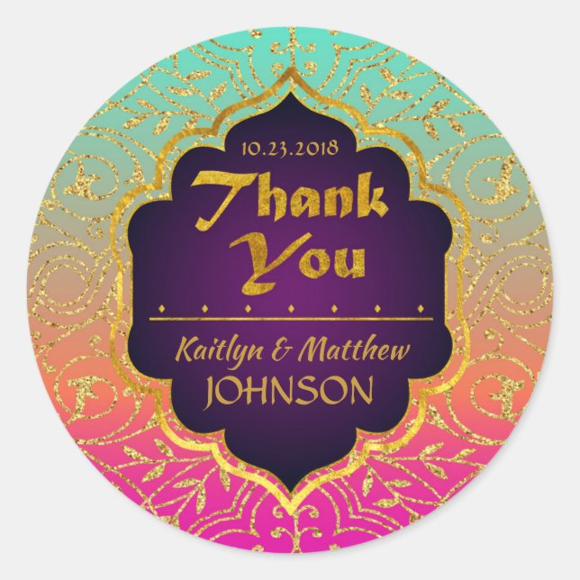 Adesivo Arabe Noites Bollywood Obrigado etiquetar (Frente)