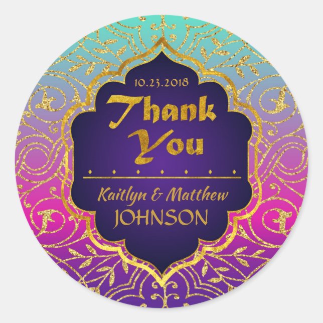 Adesivo Arabe Noites Bollywood Obrigado etiquetar (Frente)