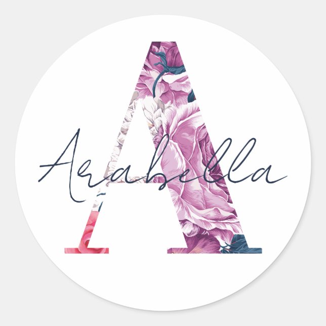Adesivo Arabella Name Custom Sticker Girls Label Floral A (Frente)