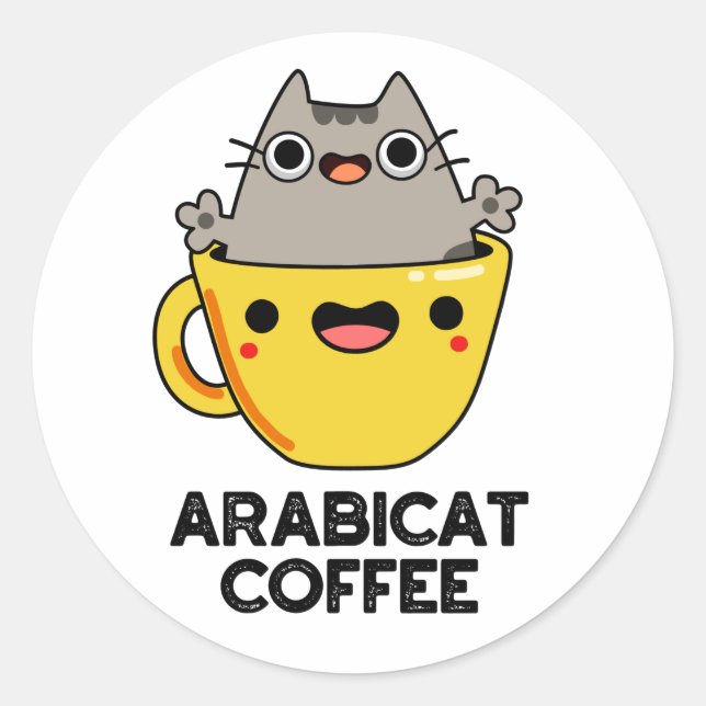 Adesivo Arabicat Café Engraçado Arabica Cat Pun (Frente)