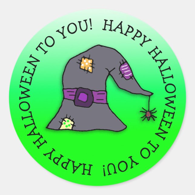 Adesivo Aranha balançando no Halloween do Chapéu da Bruxa (Frente)