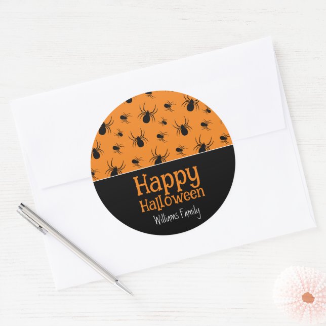 Adesivo Aranhas Feliz Halloween Black Orange Personalizado (Envelope)