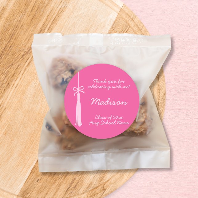 Adesivo Arco Coquette Formando Tassel Pink 2025 Graduação (Coquette Bow Grad Tassel Pink Red 2025 Graduation Classic Round Sticker)