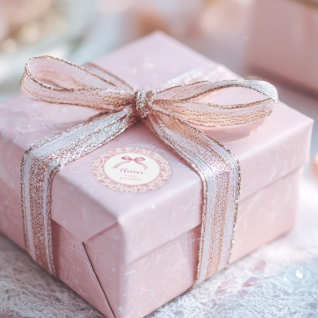 Adesivo Arco de Coquetes Rosa (pink coquette 1st birthday  for baby girl with ribbon)