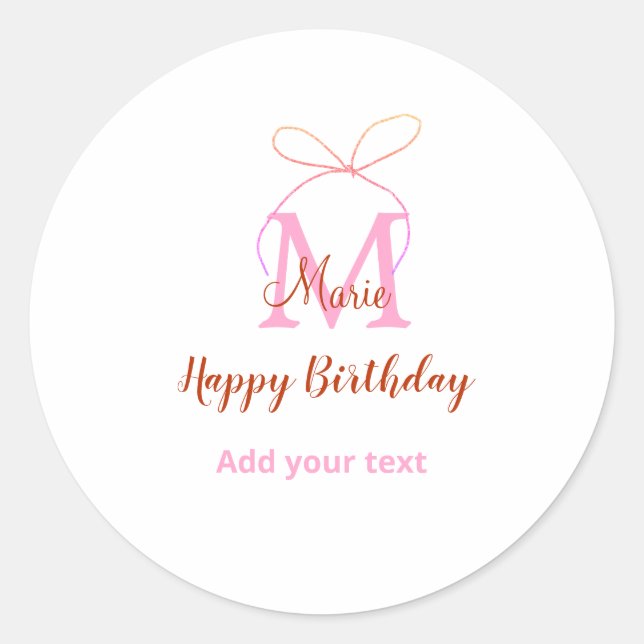 Adesivo Arco de glitter rosa adicionar nome letra monogram (Frente)