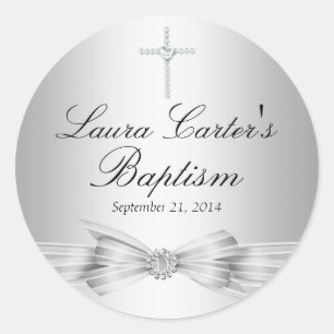 Adesivo Arco de prata e vinheta de batismo cruzado