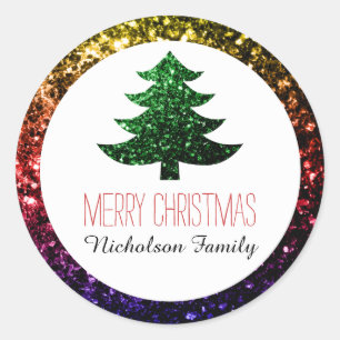 Adesivo Arco-Íris + Árvore de Natal Verde brilha Etiquet