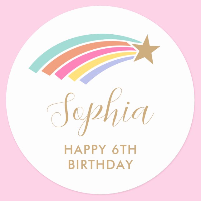 Adesivo Arco-Íris disparando 6 de Estrela Aniversário (Criador carregado)