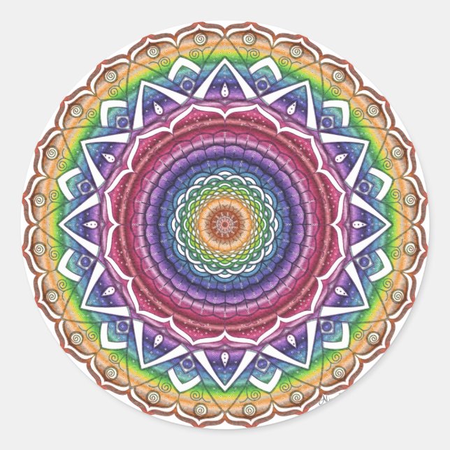 Adesivo Arco-Íris Espiral e Flor Geométrico Mandala (Frente)