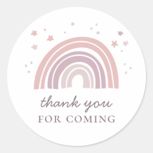 Adesivo Arco-íris fofo rosa. Obrigado de aniversário de 
