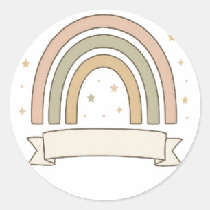 Adesivo Arco-íris Pastel com Estrelas e Faixa Personalizad