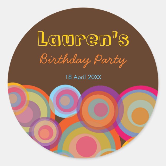 Adesivo Arco-Íris Pop Círculos Divertidos Groovy Obrigado  (Frente)