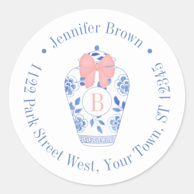 Adesivo Arco rosa bonito Ginger Jar Monograma Endereço de  (Frente)