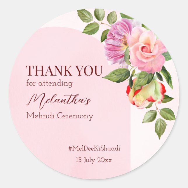 Adesivo Arco rosa com rosas personalizados e obrigado mehn (Frente)