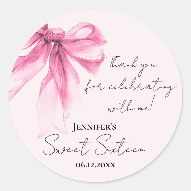 Adesivo Arco Rosa Coquette Script Agradecimento Sweet 16 R (Frente)