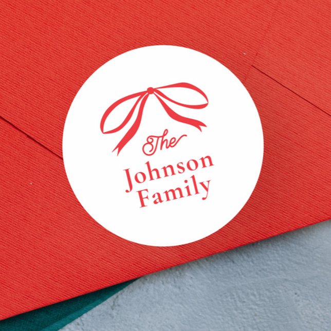 Adesivo Arco Simples Natal Férias  (Elegant Hand Drawn Bow Christmas Holiday Card Envelope Seal.)