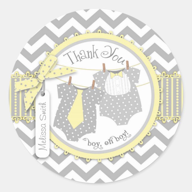 Adesivo Arco Tie Chevron Impressão Twin Boys Obrigado Rótu (Frente)