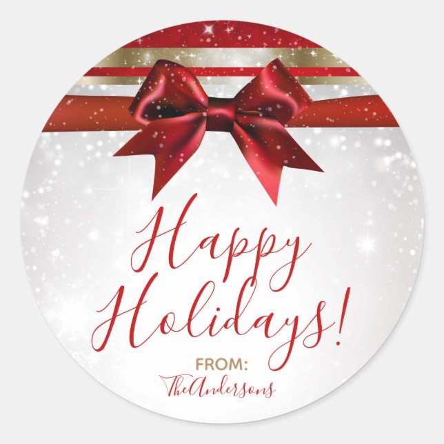 Adesivo Arco Vermelho e Dourado Favor de Feriado Elegante  (Frente)