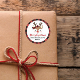 Adesivo Arco Vermelho Xadrez de Reindeer Bonito Feliz Nata