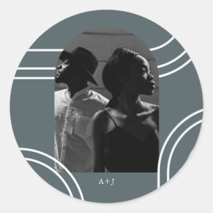 Adesivo Arcos Chic com Casamento de Foto Azul Monograma