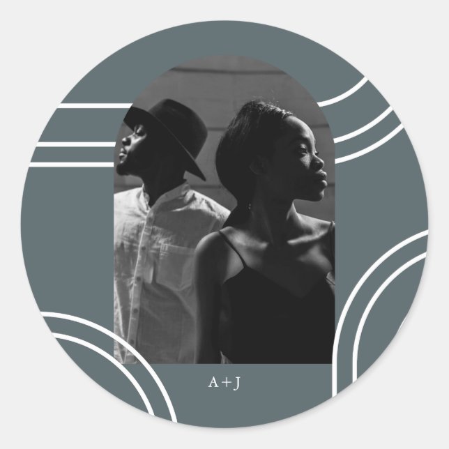 Adesivo Arcos Chic com Casamento de Foto Azul Monograma (Frente)