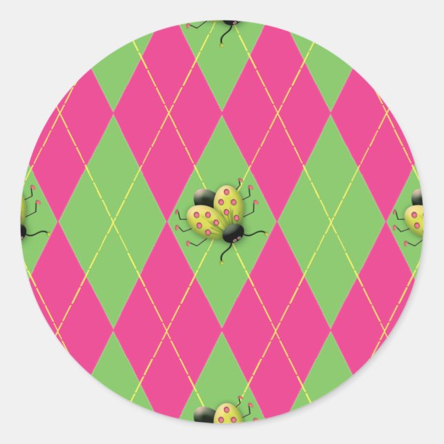 Adesivo Argyle Ladybug Rosa & Verde (Frente)