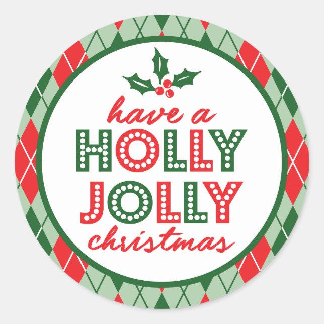 Adesivo Argyle Tem Um Natal Holly Jolly (Verde / Vermelho) (Frente)