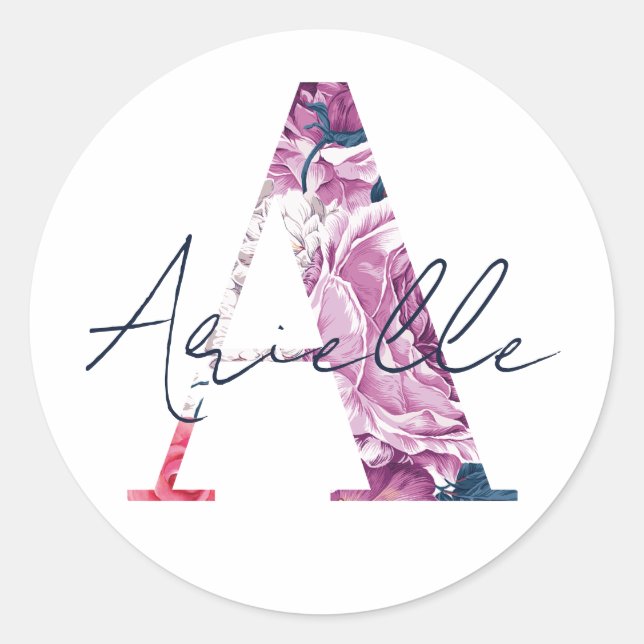 Adesivo Arielle Name Custom Sticker Girls Label Floral A (Frente)