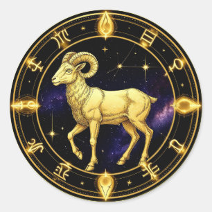 Adesivo Áries Dourado Círculo Zodiacal Com Carneiro