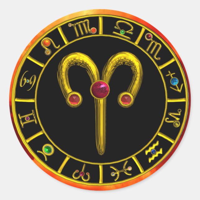 ADESIVO ARIES DOURADO ZODIAC BIRTHDAY JEWEL STROLOGY CHART (Frente)
