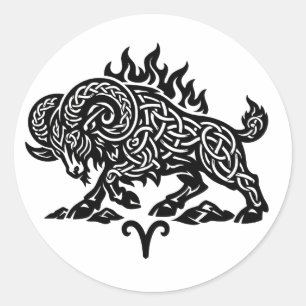 Adesivo Áries Fogo‑Carneiro – Zodíaco de Tinta Assombrada 