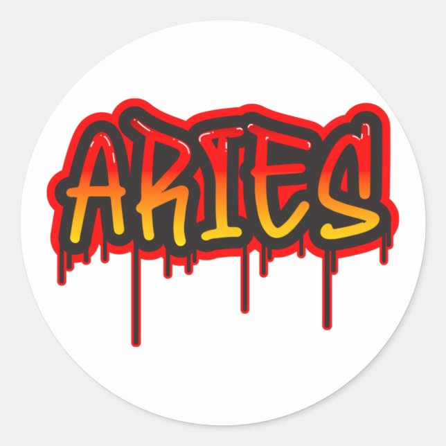 Adesivo ÁRIES Signo de Fogo Arte de Palavra Gotejante Tint (Frente)